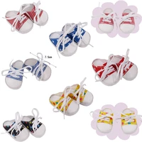 7 5cm doll shoes canvas slppers lace up checkered fit 18inch american womenmen 43cm born baby reborn doll clothes girls toys