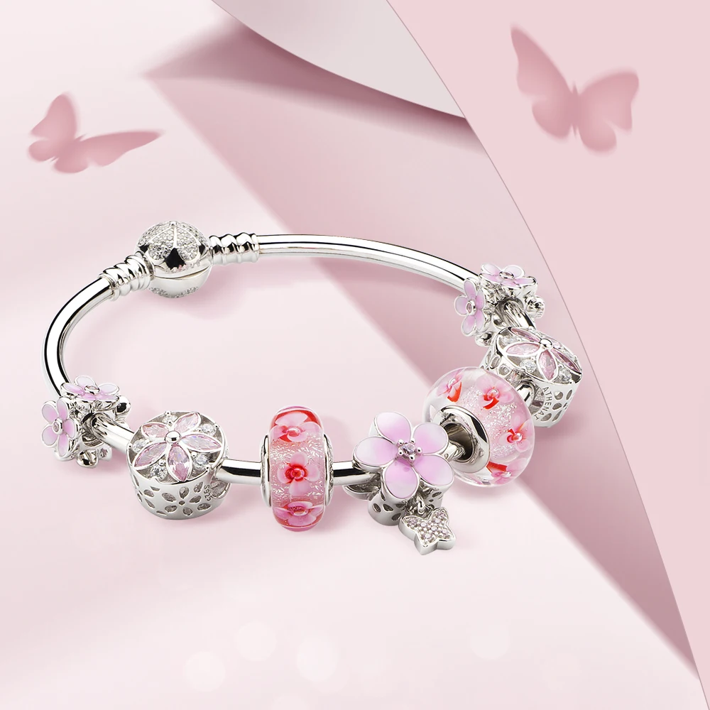 ATHENAIE 925 Sterling Silver Pave Clear CZ Daisies Flower Love Clasp Basic Charms Bracelets& Bangles For Women Jewerly