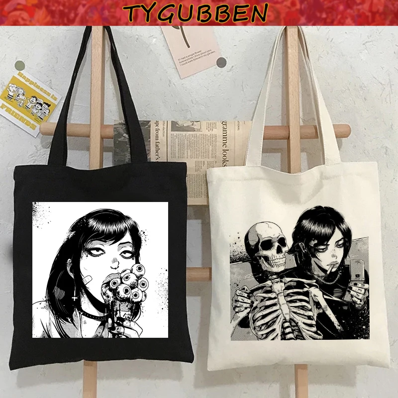 

Новинка 2021, женская сумка в японском стиле аниме Y2K, забавная винтажная Холщовая Сумка с ужасным мультяшным рисунком, модная кавайная сумка ...