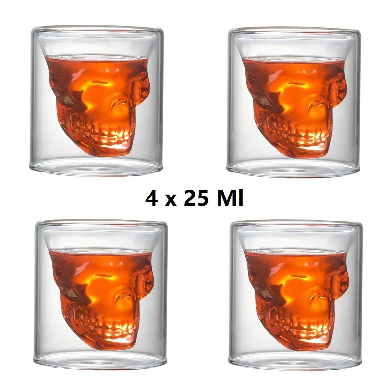 Бесплатная доставка 4 шт./компл. кружка с двойным дном черепом стакан для виски
