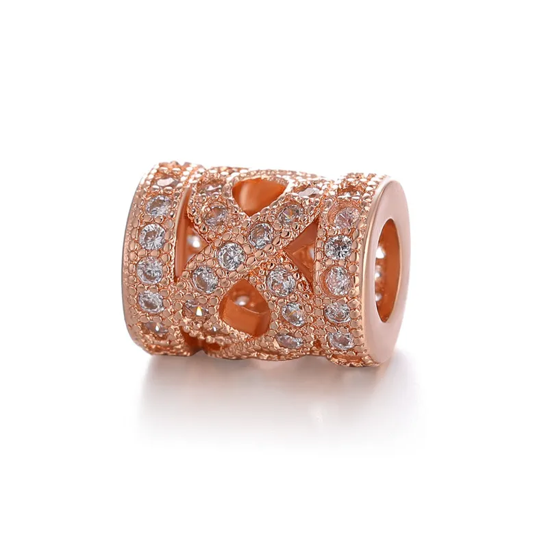 Rose Gold Juya DIY золотые/серебряные/розовые золотые разделительные бусины, поставки, микро проложенные циркониевые изогнутые трубчатые бусины для изготовления ювелирных изделий из натурального камня и жемчуга - Цвет: Rose Gold