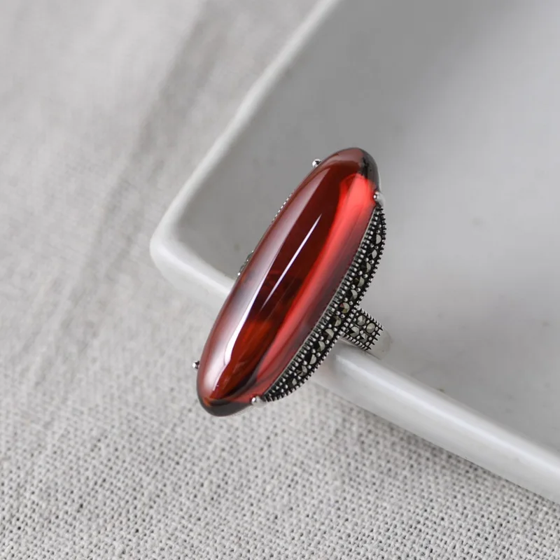 

Массивное кольцо FNJ из серебра 925 пробы с марказитом, регулируемые Оригинальные Серебряные кольца S925 для женщин, ювелирные изделия с красным...