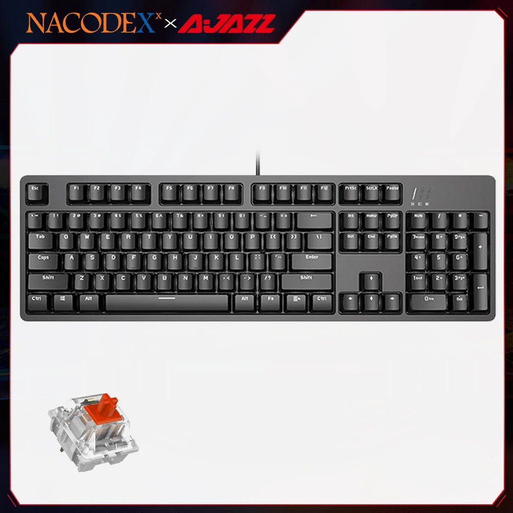 

Механическая Встроенная игровая механическая клавиатура AJAZZ NACODEX DKM150 с 104 клавишами и красным переключателем, крутой светодиодный эффект ос...