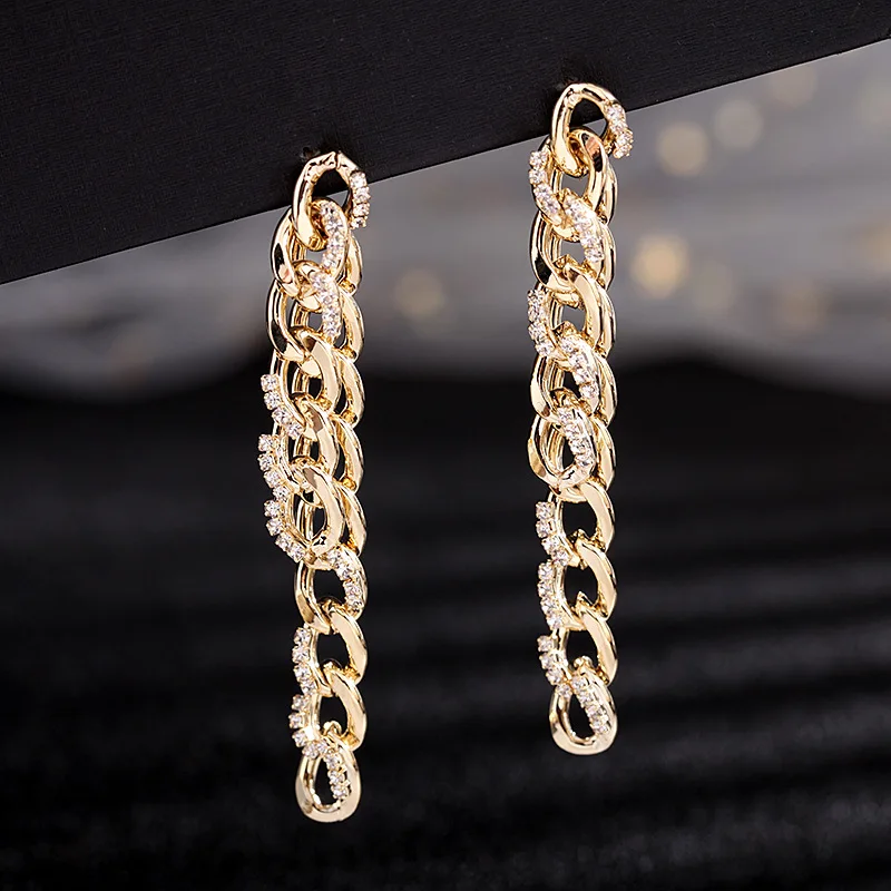

2020 New Design Vintage Cuban Chain Earrings For Women Gold Long Zircon Earring Brincos Jewelry Female Fashion Statement Gifts