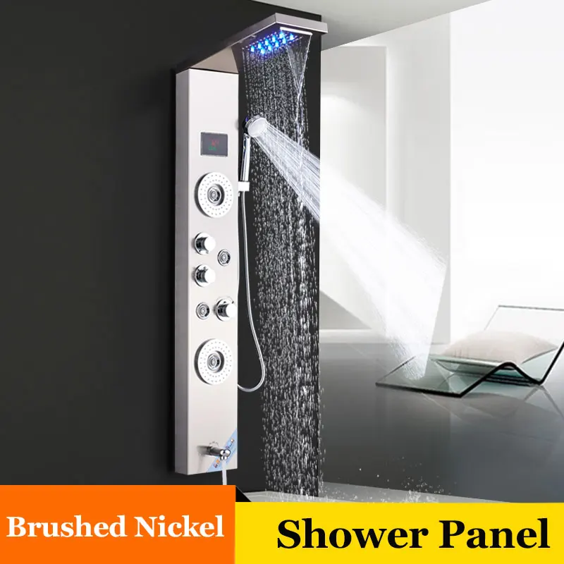 Brushed Nickle A ULGKSD светодиодный Водопад, дождевая душевая панель, смеситель для ванной, массажные струи, ванна, душевая колонка, смеситель, Para Bar, Ванна - Цвет: Brushed Nickle A
