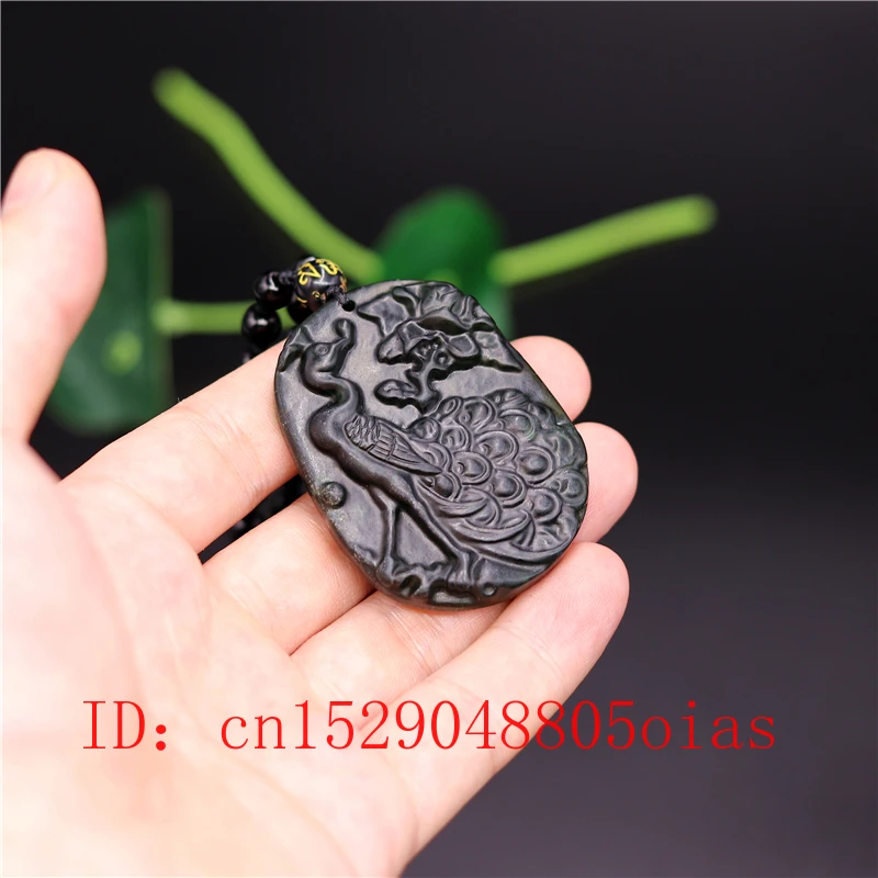 Натуральный черный зеленый китайский нефритовый павлин кулон бусы ожерелье Шарм