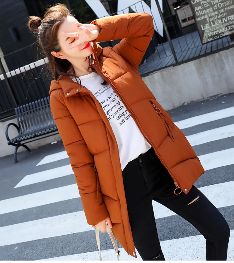 

JCHB 2021 Jacket Cotton Winter Warm Fashion Women Solid Long Hooded Winter Parka Feminina Pockets Size Woman Coats