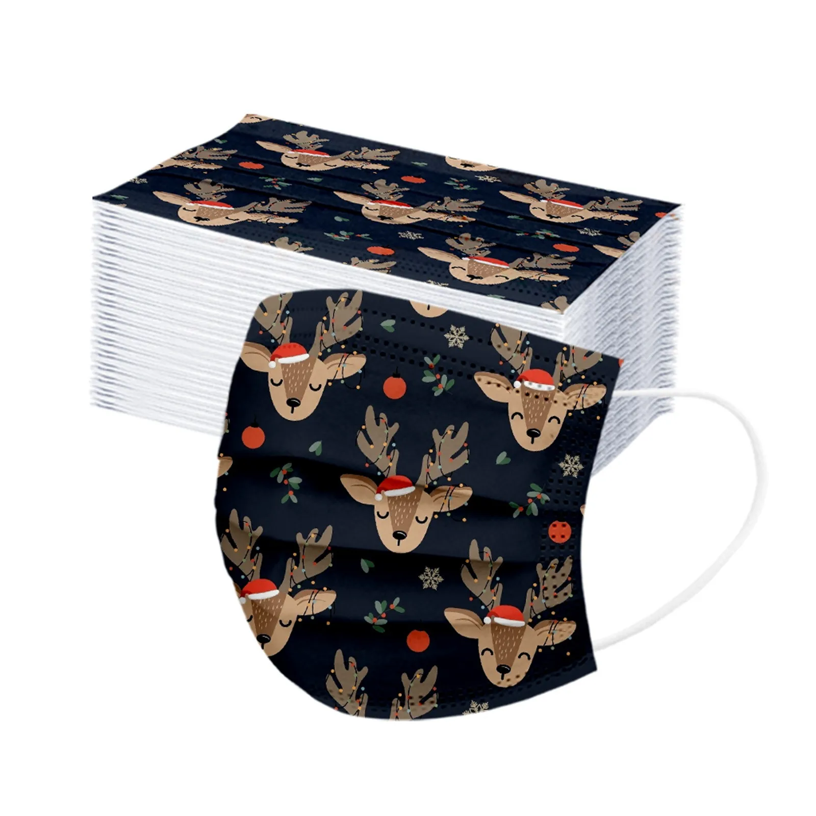 Masque Jetable Noël 50PCS Christmas Mask 3-layer Cubrebocas New Year Disposable Face Adult Mascarillas Quirurgicas Navidad | Красота и