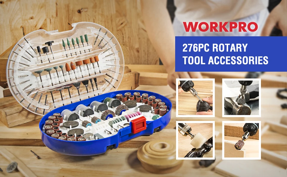 Аксессуары для вращающихся инструментов WORKPRO, 276 шт., роторные инструменты, биты, аксессуары для электроинструментов, для шлифовки, полировки, инструменты для работы по дереву