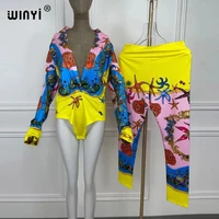 contrasting winyi lapel retro geometric printing shirt two piece suit womens autumn new style high waist pleated skirt suit