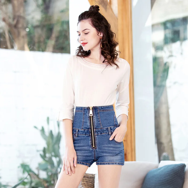 Женские джинсовые шорты с высокой талией большого размера плюс застежкой