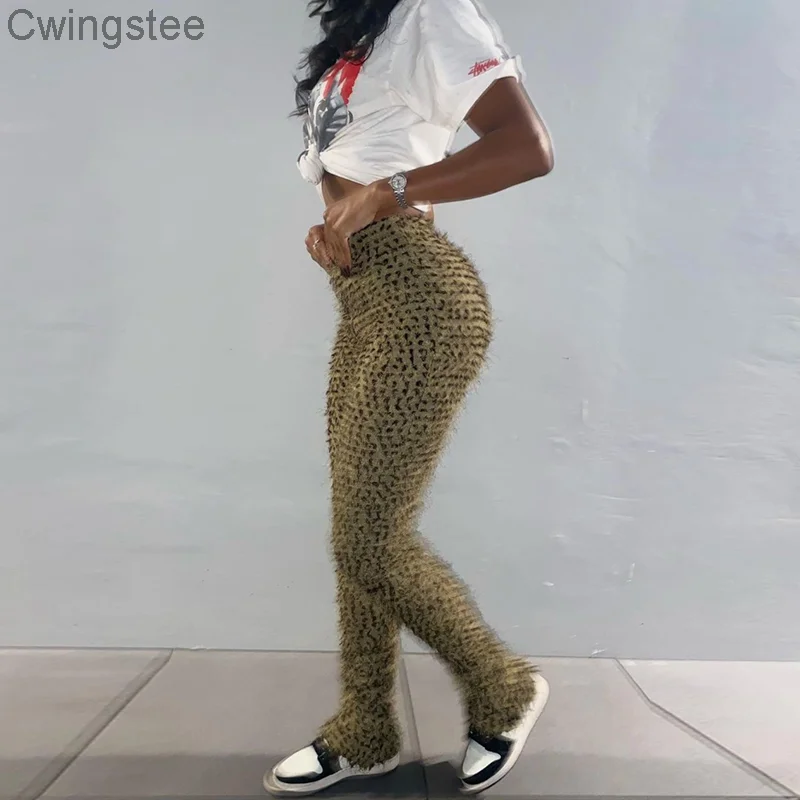 

Women Pants Folds Leopard Herfst Undefined High Street Sheath Slim Attirewear Stretchy High Waist Body-Shaping Streetwear