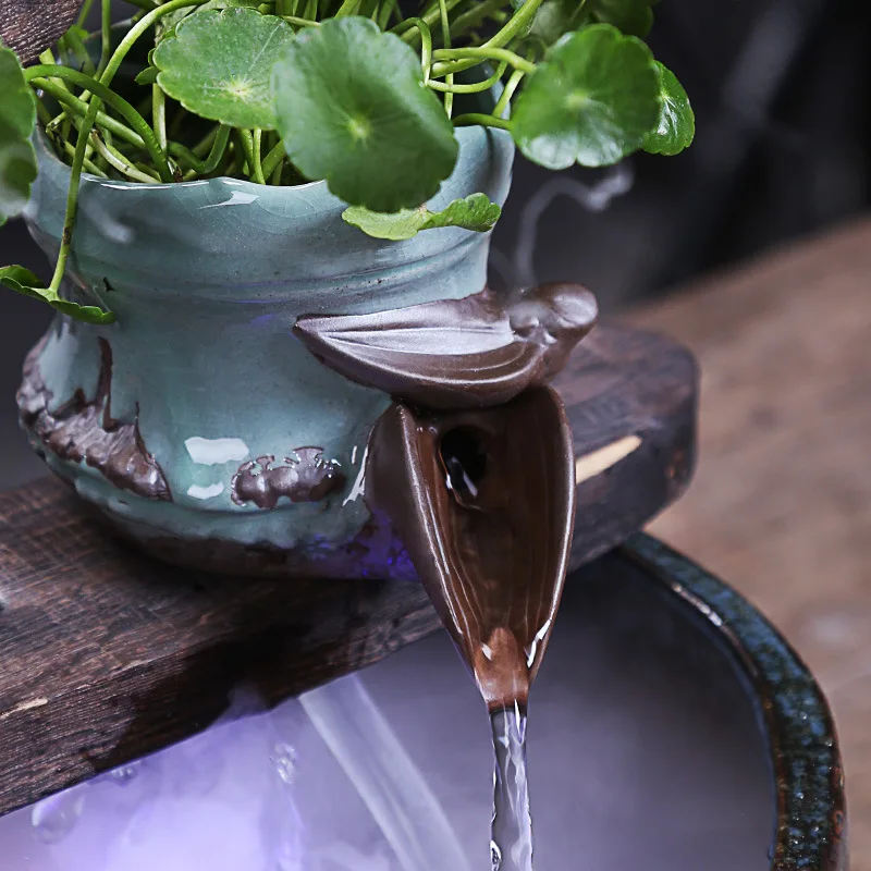 Water Fountain Ornaments Ceramic Atomizing Humidifier Waterfalls Illuminated Zen Monk Waterfall Home Office Decor | Дом и сад