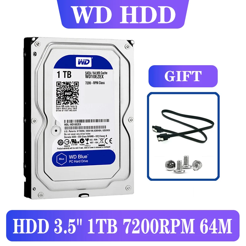 

WD HDD BLUE 1TB Internal Hard Drive Disk 3.5" 7200RPM 64M Cache SATA III 6Gb/s 1000GB PC HDD HD Harddisk for Desktop Computer