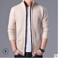 cardigan sweater mens sweater wear long sleeved stand up collar thick solid color tide youth slim sleeve style cuff style type
