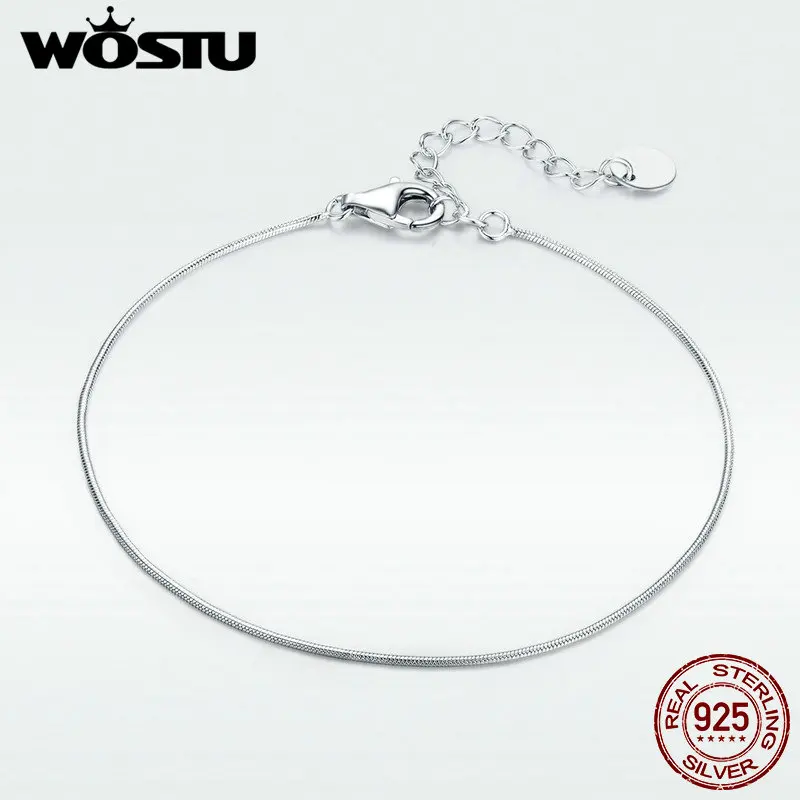 WOSTU 100% Настоящее серебро 925 пробы простой браслет нежный из змеиной кости для