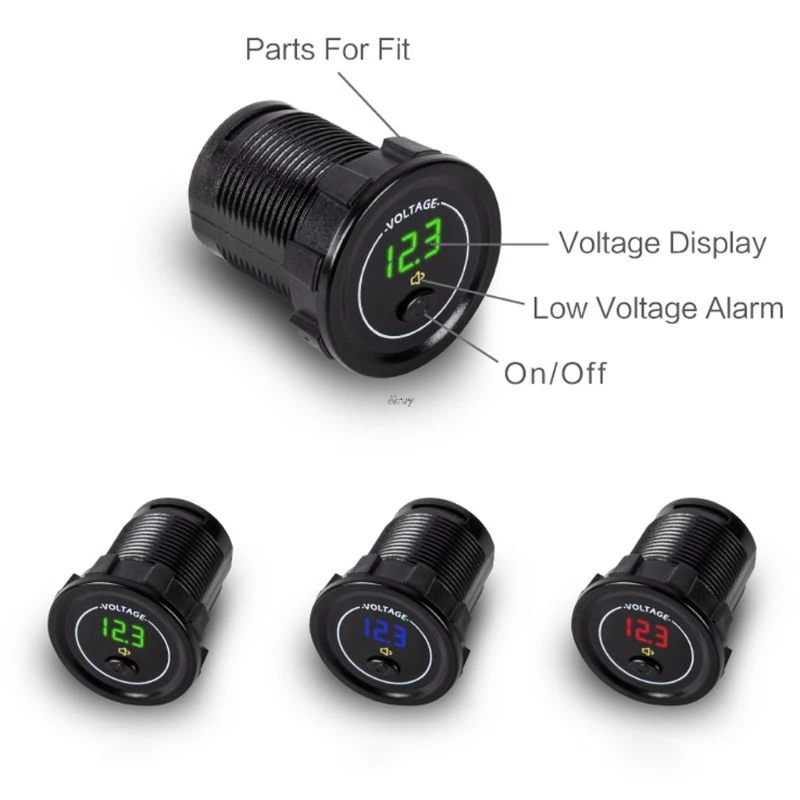 

Waterproof Motorcycle Boat Car DC 12V 24V 30V LED Voltmeter Display Voltage Meter with ON OFF Switch Low Voltage Alarm