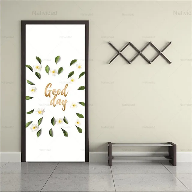 Дверные наклейки съемные виниловые самоклеящиеся обои зеленые листья для двери