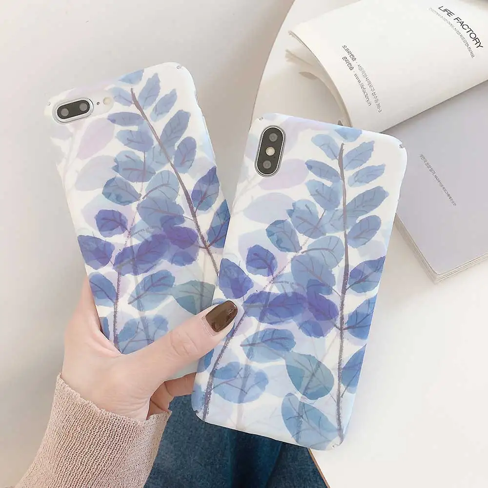 Чехол Boucho для телефона с синими листьями iphone 12 Mini 11 Pro Max XS XR X 8 7 6 6s Plus 8plus SE модные