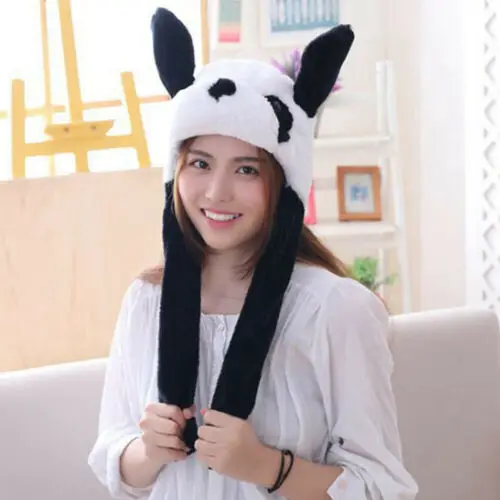 Panda Милая Новинка, милая шапка с заячьими ушами, собака, панда, кролик, плюшевая шапочка с подвижными ушами, игрушка в подарок - Цвет: Panda