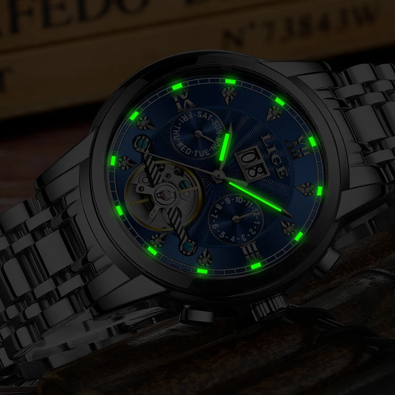 Relogio Masculino LIGE Мужские часы механические Tourbillon Роскошные модные брендовые