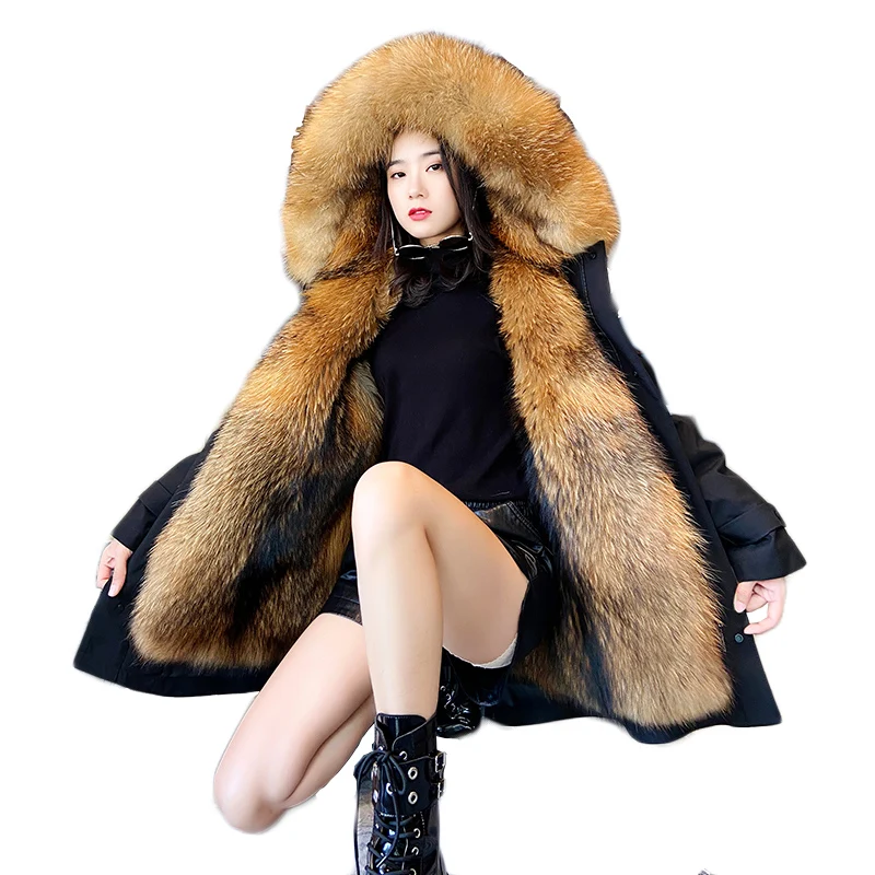 NEW Luxury Clothes Women Fur Parkas Large Size Winter Faction Overcomes Imitation Raccoon Fur Coat Super Warm Removable 402