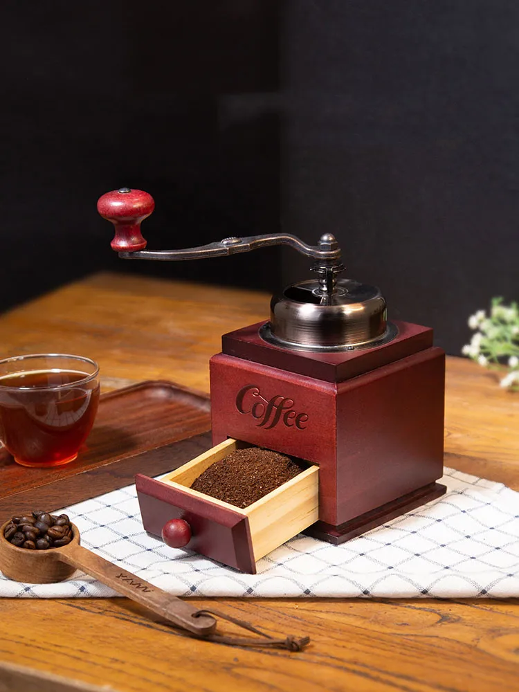 売却 木製コーヒー豆挽き肉,レトロ,手作り,鋳鉄製,ポータブル,家庭用コーヒー台