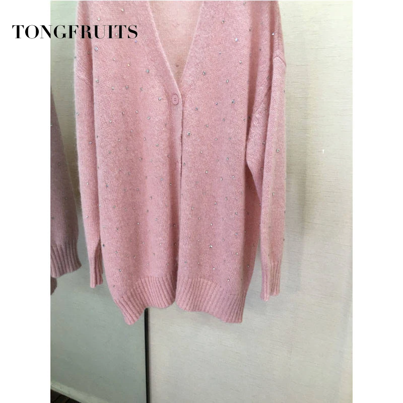 Шерстяной розовый женский кардиган мохеровая куртка осень зима v-образный Вырез