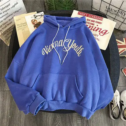 blue02 Бархатное Спортивное Женское пальто в Корейском стиле Харадзюку, свободная толстовка с капюшоном в готическом стиле, женские зимние толстовки с капюшоном, Прямая поставка, принт kpop - Цвет: blue02