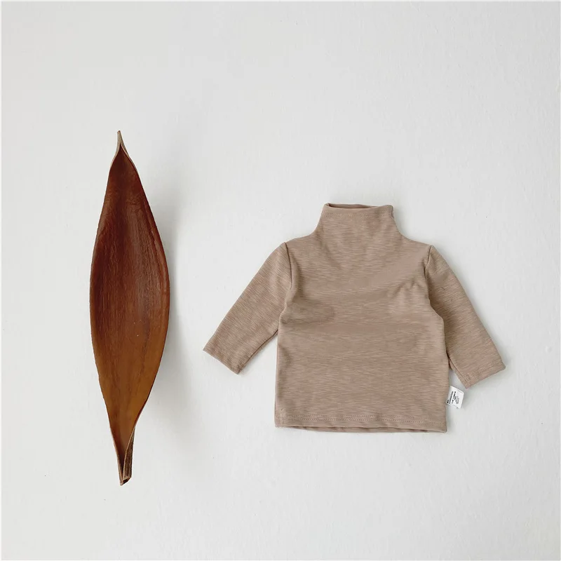 

New Korean version of infants solid color high-necked long-sleeved T-shirt stretch shirt baby clothes