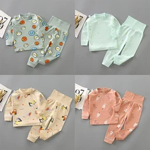 Children Cotton Underwears Girls Clothing Outfits Animal Cartoon Dot Long Johns Pajama Suit Baby Boy
