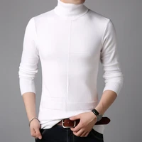 turtleneck sweater men knitting pullovers casual male sweaters fashion slim mens clothing classic lattice solid pullovers white