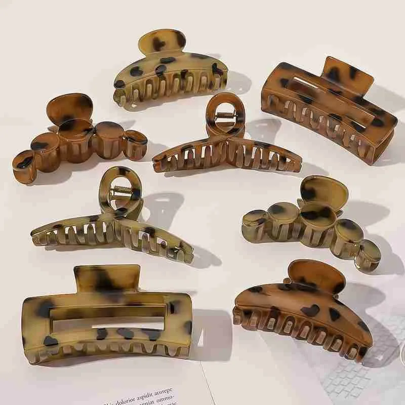 

2021 New Hair Clip Claw Large Geometric Hollow Square Tortoiseshell Leopard Acetate Ins South Korea For Women Hair Accessories