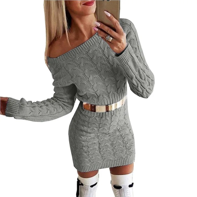 

New Mid-length Sweater Autumn Winter Fluorescent Color Twist Waist Strapless Sweater Dress Knitted Slim Comfortable Clothes