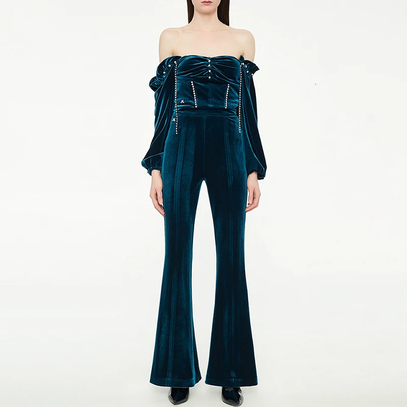 Женские брюки Бархатные Топы с открытыми плечами и высокой талией |
