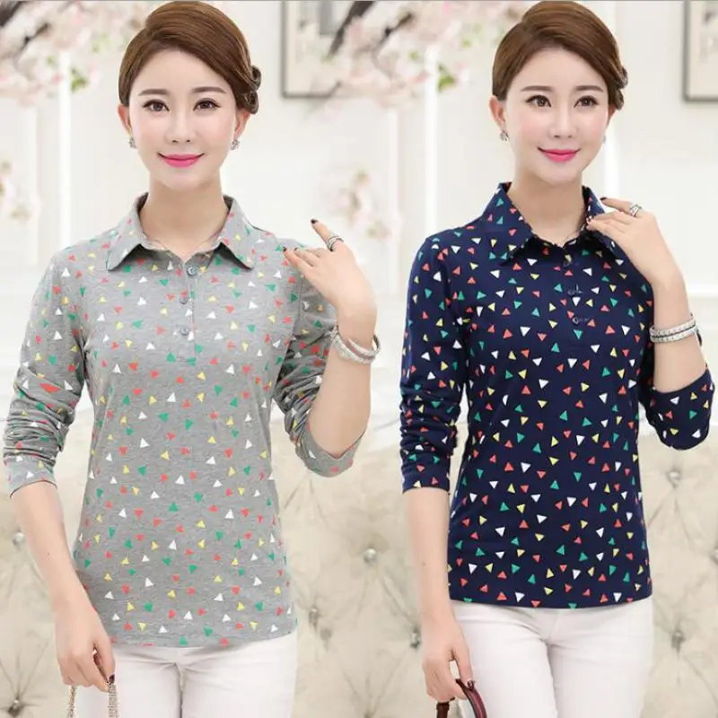 Женская рубашка поло с длинным рукавом отложным воротником|Футболки-поло| |