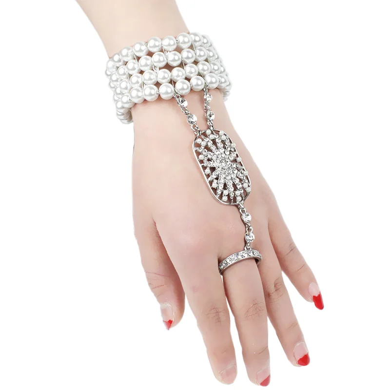 Great Gatsby Inspired Leaf Simulated 1920s Jewelry Set Costume Accessories 20s Flapper Pearl Headband Bracelet Ring |