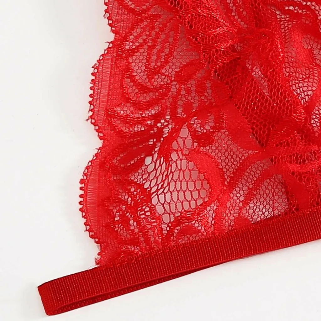 Боди с цветочным кружевом и круглой пряжкой ожерельем стринги нижнее белье