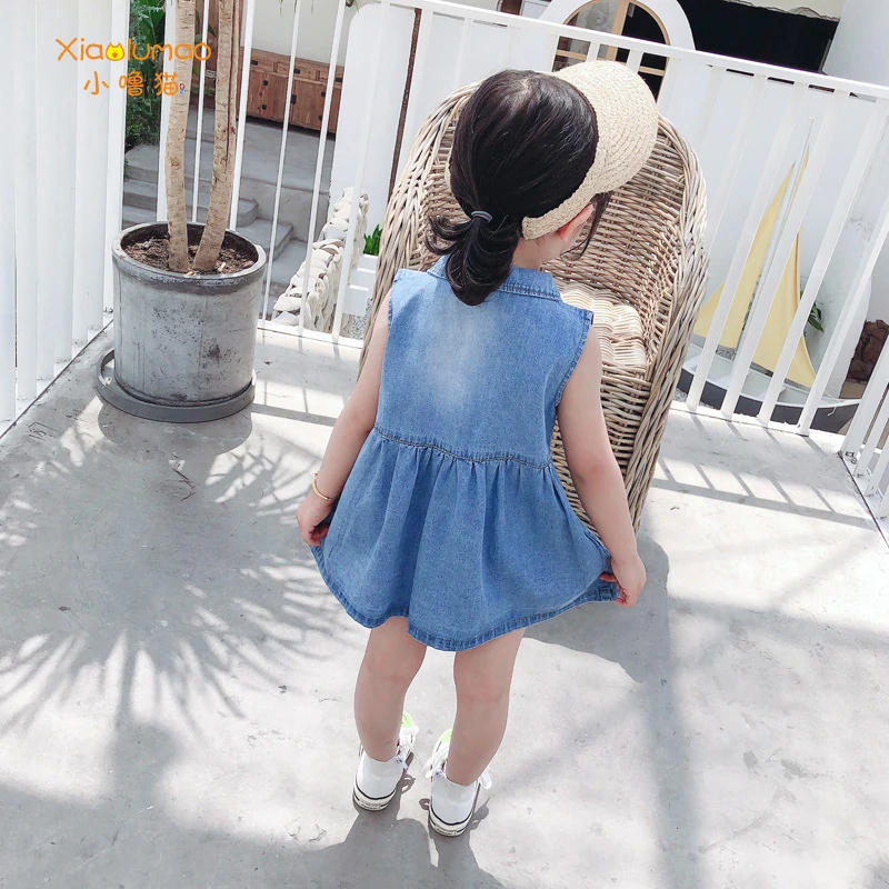 Denim dress sleeveless girls blue dresses girl tiktok clothes wholesale clothing Korean cotton summer 2020 kids frocks | Детская одежда