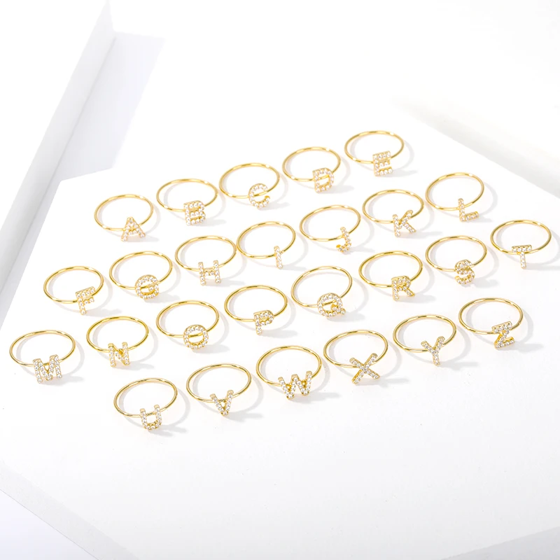 

A-Z Initial Letter Rings For Women Lovers Gold Color Zircon Copper 26 Alphabet Wedding Anniversary Ring Cute Finger Jewelry 2020