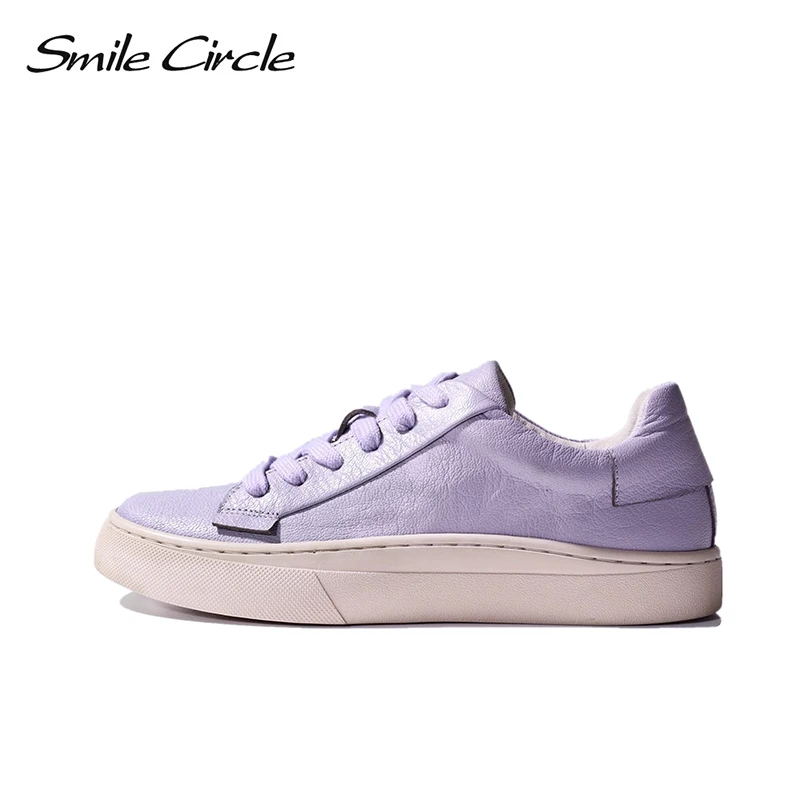Smile Circle  Sheep leather Luxury Women Sneakers Casual Flat Ladies Shoes Fashion Breathable Comfort Women's Flat Shoes