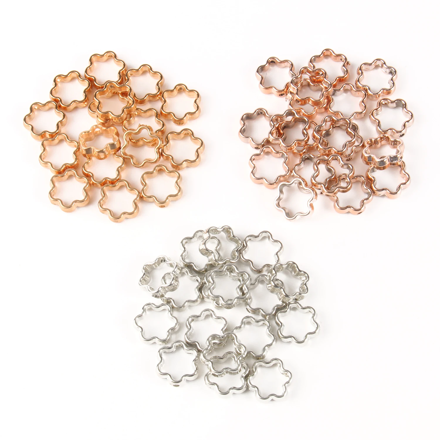 

50pcs 12mm Gold Silver Color Flower Ring Spacer Beads Double Hole Jump Rings CCB For Jewelry Making DIY Earrings Necklaces Tools