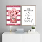 Розовый цветок духи модный постер ресницы Губы Макияж Печать холст искусство живопись Настенная картина современная девушка комната украшение дома