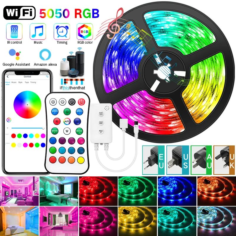 Светодиодная лента с Wi Fi 5050 водонепроницаемая светодиодная RGB Bluetooth 20 м 30 5 10