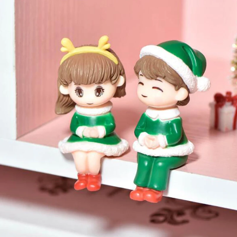 

Lovely Couple Snowman Model Figurine DIY Miniature Bonsai Xmas Landscape Decor