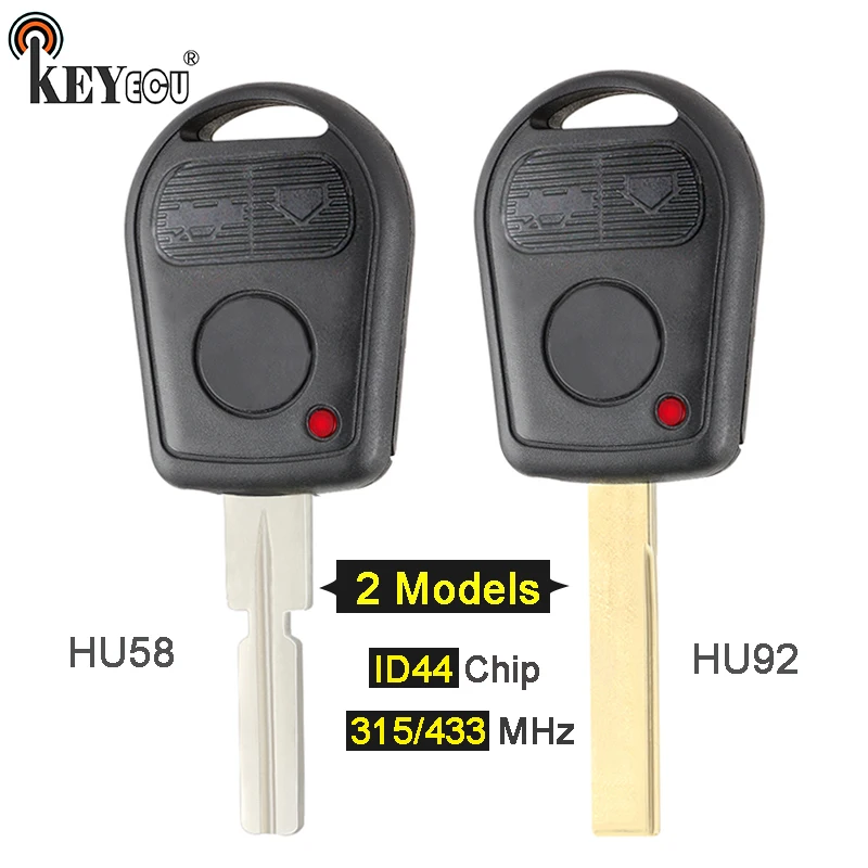 

KEYECU Ajustable Frequency 315/433MHz ID44 Chip Remote Key Fob for BMW E31 E32 E34 E36 E38 E39 E46 Z3 HU58 / HU92 Blade