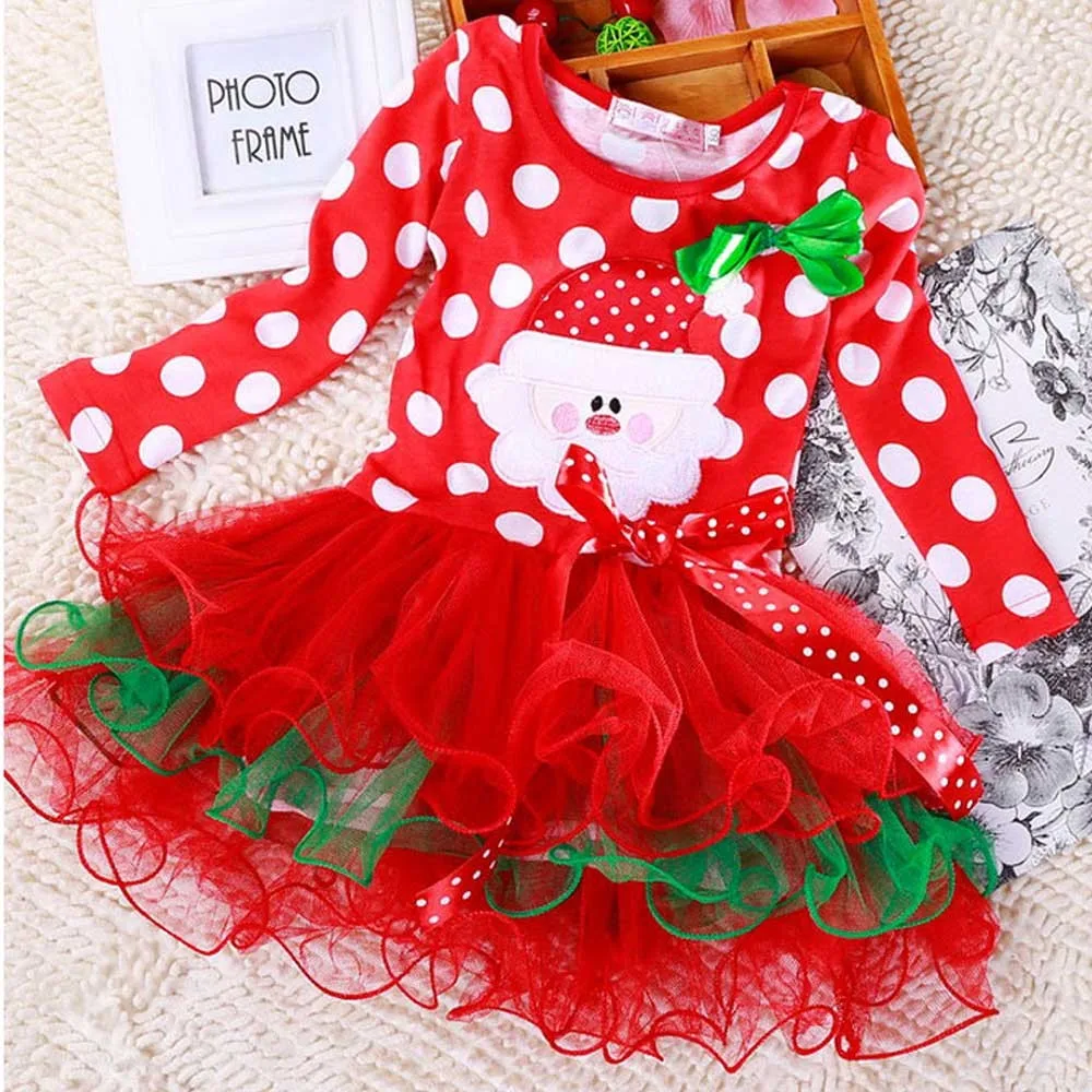 Платье в горошек на Новый год и Рождество Одежда для девочек длинная одежда