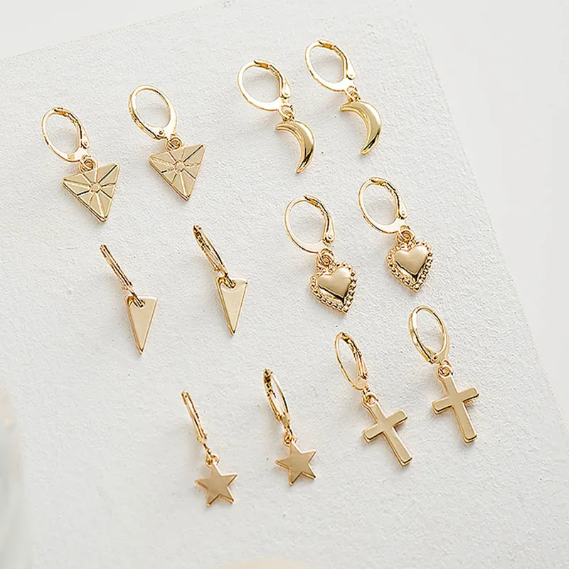 Luokey 2020 Women Gold Small Hoop Earrings Cross Star Heart New Korean Fashion Charm Kolczyki Anniversary Jewelry Gifts | Украшения и