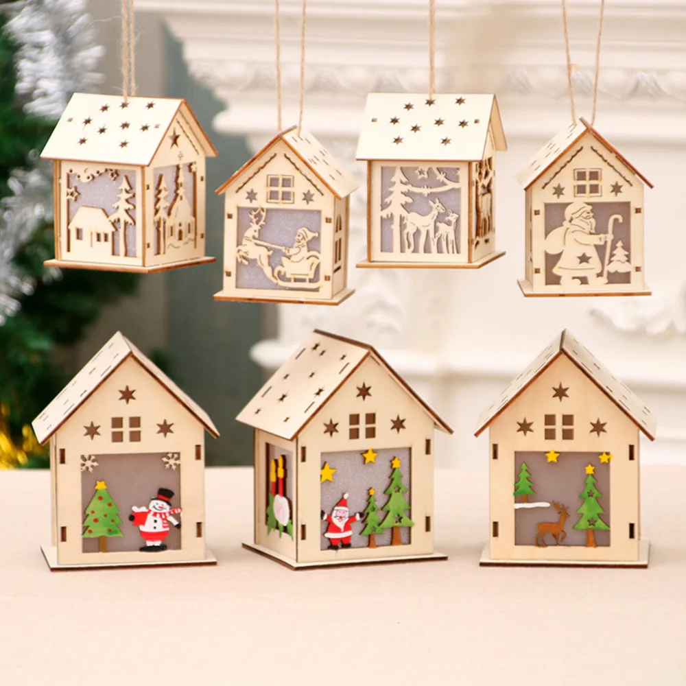 

Festival Led Light Wood House Christmas Tree Decorations For Home Hanging Ornaments Holiday Nice Xmas Gift new