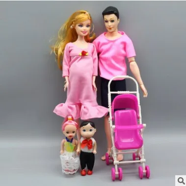 5 человек семейные кукольные костюмы мама/Папа/сын ребенок/Келли/коляска игрушки